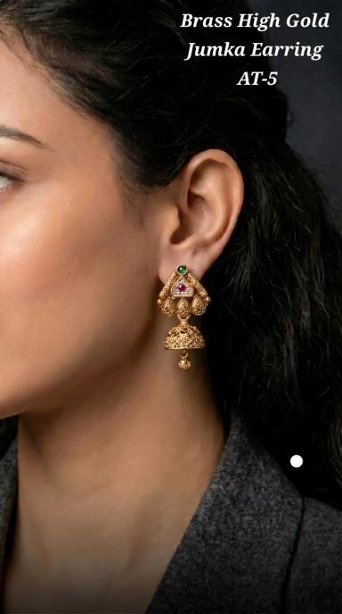 Brass high gold jumka earring AT 5 Wholesale imitation jewelry manufacturers